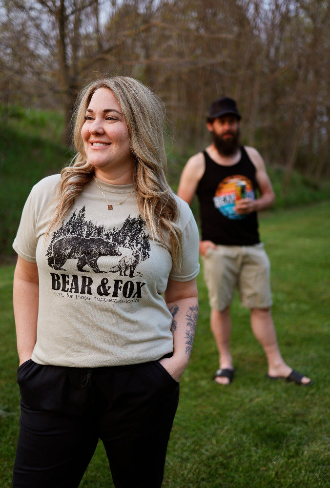 vintage reflections tee on a woman with the d'eh trippers at willow lake rv campground
