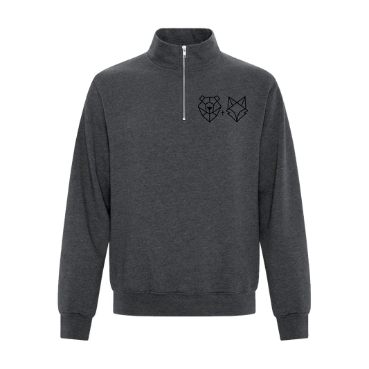 Bear and Fox Apparel grey 1/4 zip sweater out for a rip embroider logo