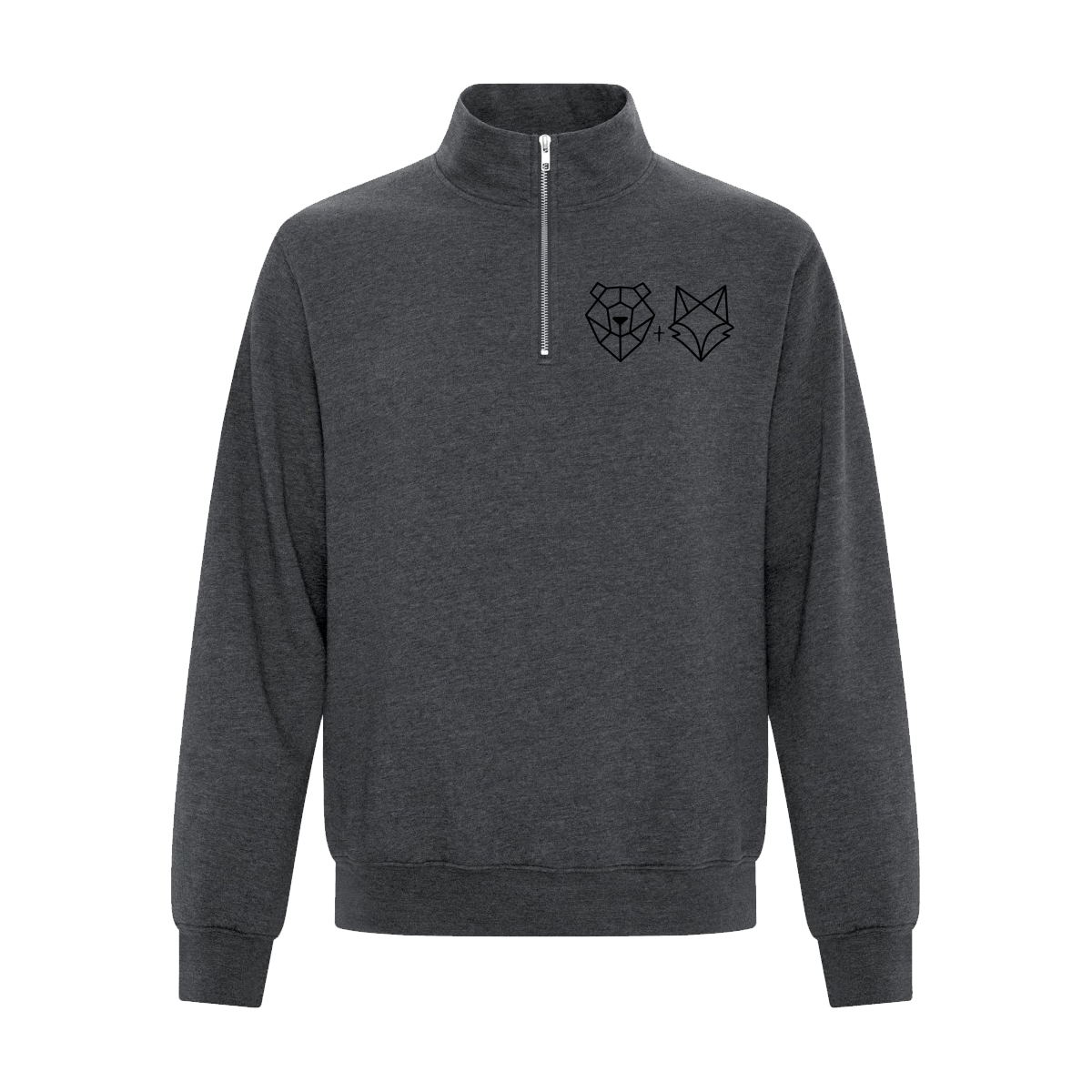 Bear and Fox Apparel grey 1/4 zip sweater out for a rip embroider logo