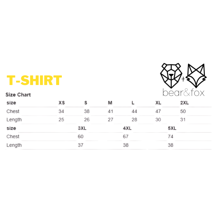 bear and fox apparel t-shirt size chart